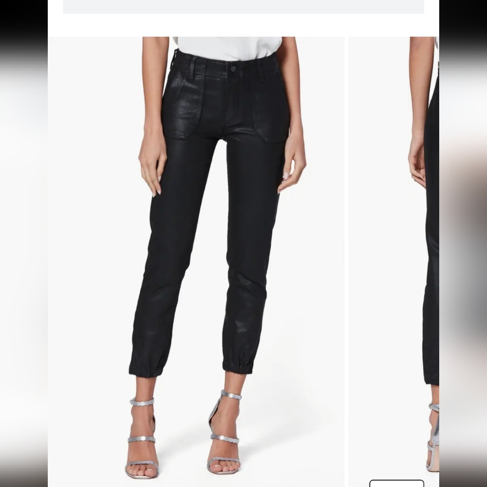Paige Mayslie Jogger Women's Black Luxe Coated Pant Elastic Zip, 28x26